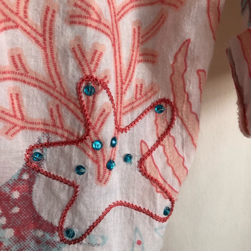 Soft Surroundings Coral Reef Teal Tunic Cotton Embroidered Sequin Blouse Top XL - Picture 7 of 12